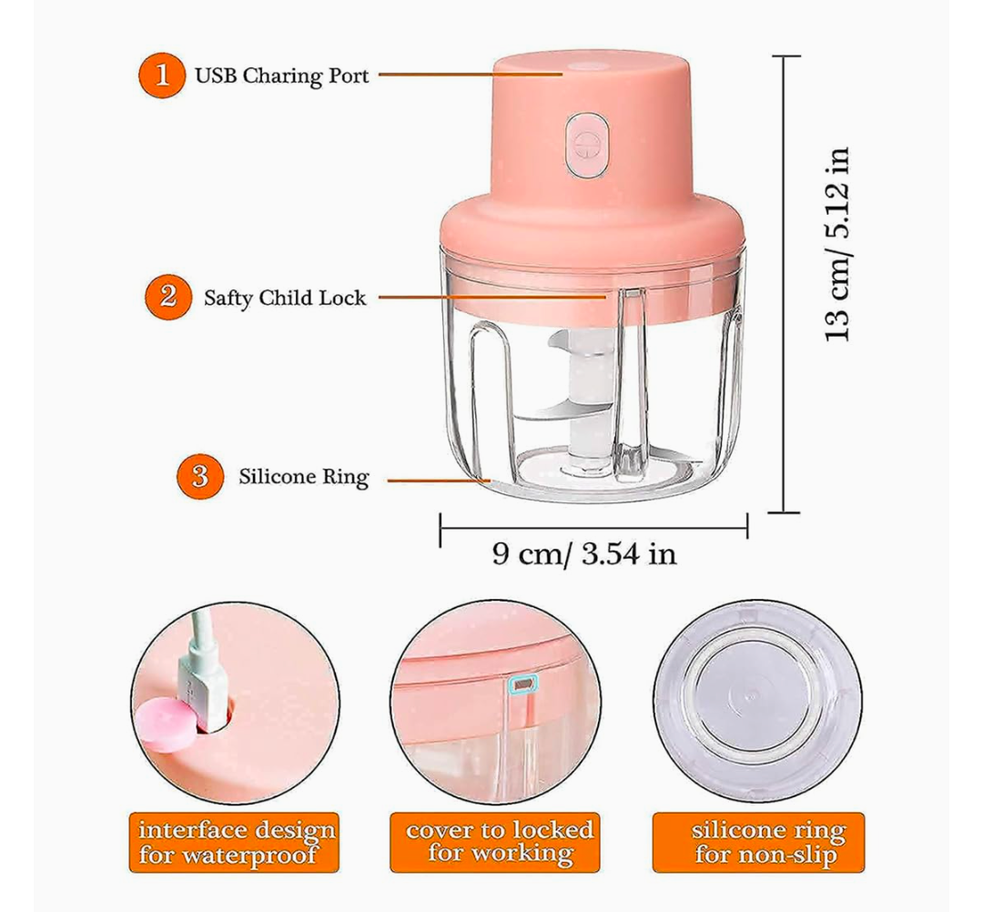 KolorFish Electric Mini Garlic Chopper 250ml Electric Vegetable Chopper